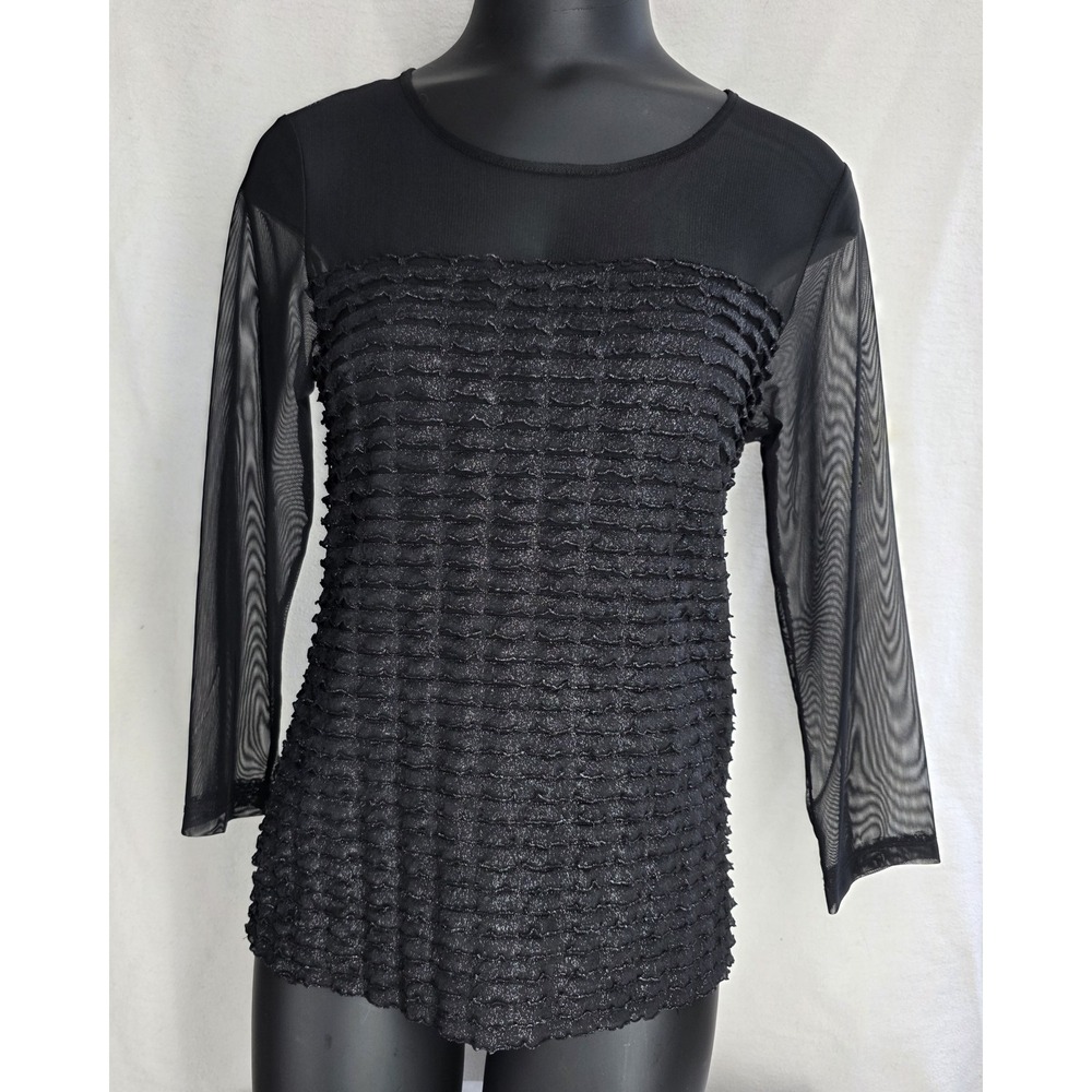 Y2k Sheer Mesh Top NY Collection Shirt Womens Medium Goth Shimmer Whimsi Glitter